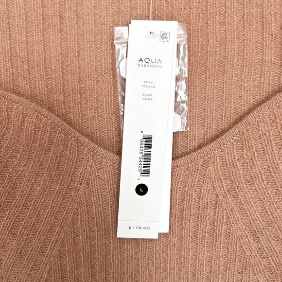 Aqua Cashmere Ribbed Sweetheart Neck Camel Sweater New Large - Picture 5 of 5
